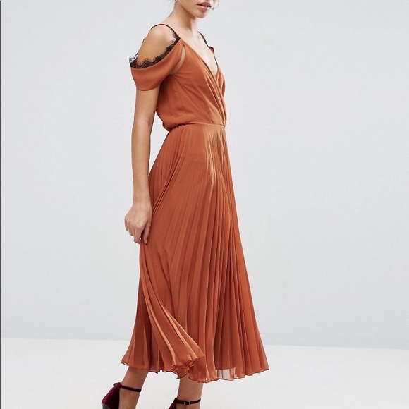 ASOS Lace Trim Pleated Midi Skater Dress - Picture 5 of 6